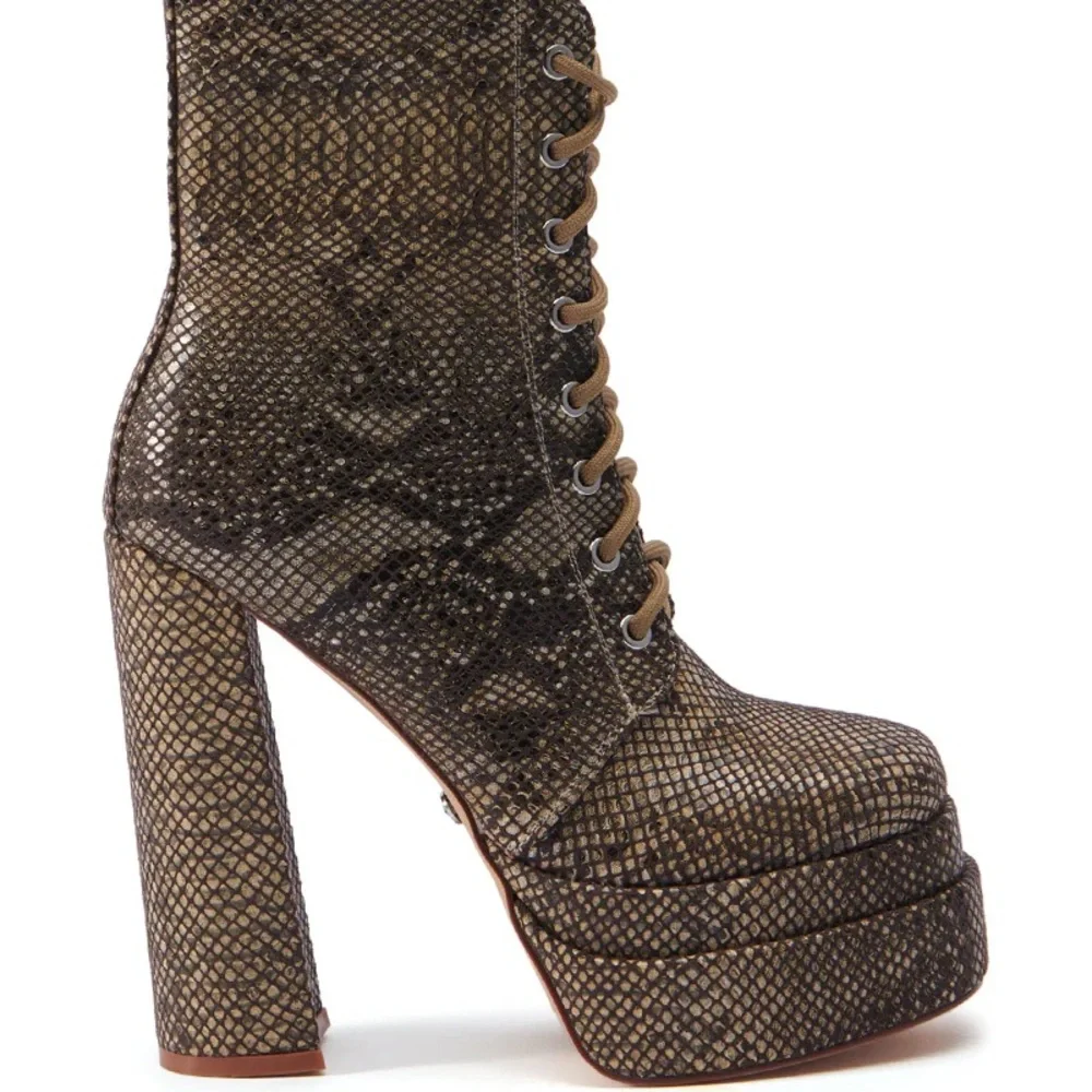 AZALEA WANG Brown Vegan Snakeskin Combat Boots - Picture 6 of 6